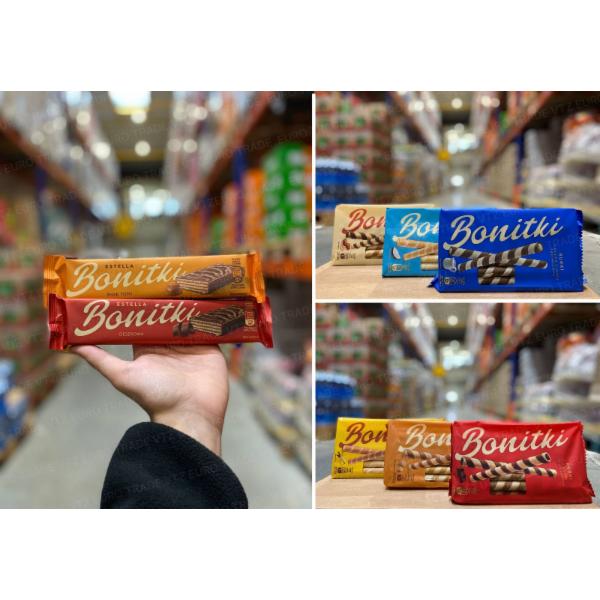 Bonitki Estella (Кокос) 50 g, Bonitki Мікс шоколад/ваніль 280 g, Bonitki Мікс горіховий/молочний крем 280 g, Bonitki Estella (Карамель) 50 g, Bonitki Estella (Горіх) 50 g, Bonitki з ванільним смаком 280 g, Bonitki з шоладним смаком 280 g, Bonitki з молочним смаком 280 g, Bonitki Sezam/Czekolada Mleczna 210 g, Bonitki MIX Шоколад, Кокос, Арахіс 280 g, Bonitki Персик/Полуниця 170 g, Bonitki Estella (Шоколад) 50 g