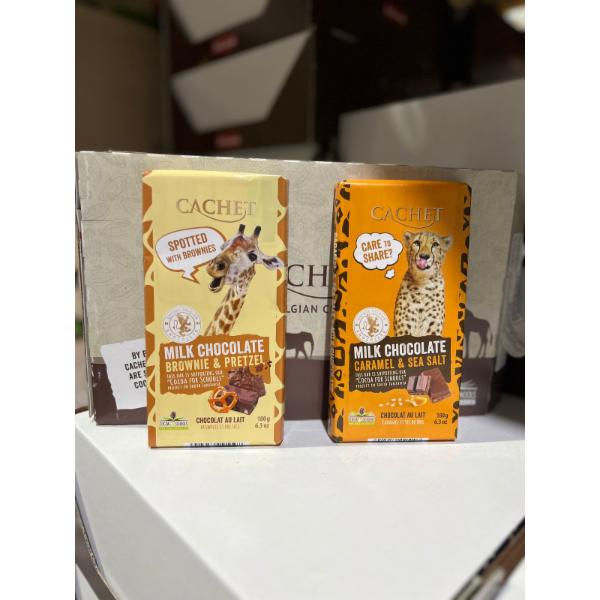 Cachet Caramel & Sea Salt (32% cacao) 21704 300 g, Cachet Almonds and Raisins (32% cacao) 21722 300 g, Cachet Extra Dark (70% cacao) 21706 300 g, Cachet Almonds (32% cacao) 21721 300 g, Cachet Dark (54% cacao) 21705 300 g, Cachet Milk (32% cacao) 21701 300 g, Cachet Hazelnut (54% cacao) 21724 300 g, Cachet Almonds (54% cacao) 21723 300 g, Cachet Hazelnut (32% cacao) 21702 300 g, Cachet Creamy Milk 21427 100 g, Cachet Extra Dark (70% cacao) 100 g, Cachet 70% 21371 Cacao Extra Dark 100 g, Cachet Caramel & Sea Salt 21431 100 g, Cachet 57% 21374 Peppermint Flavour none, Cachet Almonds & Orange 21421 100 g, Cachet Almonds & Pear (57% cacao) 21422 100 g, Cachet 57% 21456 Lemon & Peper 100 g, Cachet Ginger & Blackberry Flavour (57% cacao) 21423 100 g, Cachet Peru (64% cacao) 21404 100 g, Cachet Uganda (80% cacao) 21406 100 g, Cachet Extremely Dark (90% cacao) 21425 100 g, Cachet Coconut White 21813 100 g, Cachet Extra Dark (85% cacao) 21426 100 g, Cachet Extra Dark Sea Salt (70% cacao) 21429 100 g, Cachet Costa Rica (71% cacao) 21405 100 g, Cachet Brownie & Pretzel (31% cacao) 22132 180 g, Cachet Caramel & Sea Salt, 22133 180 g, Cachet Hazelnut (31% cacao) 21432 100 g, Cachet Salty Roasted Corn (31% cacao) 21430 100 g, Cachet Cherry (57% cacao) 21424 100 g, Cachet Almonds & Honey 100 g, Cachet Coconut & Pineapple (57% cacao) 100 g, Cachet Almonds & Sea Salt (57% cacao) 100 g, Cachet Extra Dark (70% cacao) 21428 100 g, Cachet Almonds & Nougat (32% cacao)) 21703 300 g, Cachet Tanzania (72% cacao) 21407 100 g, Cachet Minis MIX (Milk & dark chocolates) 12131 185 g, Cachet Minis Red (Extra dark chocolate 70%) 12132 185 g, Cachet Minis Green (Milk chocolates with hazelnut) 12133 185 g, Cachet Minis Mix Gold (Milk & dark chocolate) 12134 1000 g, Cachet Pralines (Milk, Dark, White) 12129 250 g, Cachet Display (48 x 45-50g) 22150 (BOX) 50 g, Cachet Hazelnut 21702 300 g, Cachet In Love with Raspberry 21435 100 g, Cachet Christmas Edition (Red) 20492 100 g, Cachet Christmas Edition (White) 20493 100 g, Cachet Christmas Edition (Black) 20490 100 g, Cachet Cameroon (80% cacao) 21408 100 g, Cachet Cornflakes, 22144 180 g, Cachet Dark (54% cacao) 29010 500 g, Cachet Milk (32% cacao) 29011 500 g, Cachet Yoghurt Raspberry 45 g, Cachet Coffee Cream 45 g, Cachet Caramel&Sea Salt 45 g, Cachet Coconut&Cookie 45 g, Cachet Hazelnut Pieces 45 g, Cachet Hazelnut Cream 45 g