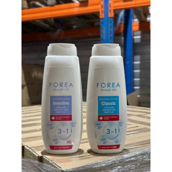 Forea Repair & Care 500 ml, Forea Kids 500 ml, Forea Fruits & Vitamins 500 ml, Forea For Men 500 ml, Forea Sea Breeze 150 g, Forea Olive Natural Oils 150 g, Forea Milk & Honey 150 g, Forea 7 Krauter 500 ml, Forea Men Extra Dry 200 ml, Forea Men Invisible Dry 200 ml, Forea Women Sensitive Care 200 ml, Forea Women Pink Blossom 200 ml, Forea Women Fresh 200 ml, Forea Women Invisible 200 ml, Forea Men Sensation 200 ml, Forea Men Sport/Fresh 200 ml, Forea Kids Kirsch Extrakt 500 ml, Forea Anti-Dandruff Expert Power Citrus 500 ml, Forea Color Expert 500 ml, Forea Aloe Vera 100 ml, Forea Olive 100 ml, Forea 3 in 1, Sensetive 750 ml, Forea 3 in 1, Classic 750 ml, Forea Urea 5% 750 ml, Forea Women Classic 200 ml, Forea Milk & Honey 1 L, Forea Coconut & Vanilla 1 L, Forea Active Charcoal 75 ml, Forea Sensitive 300 ml