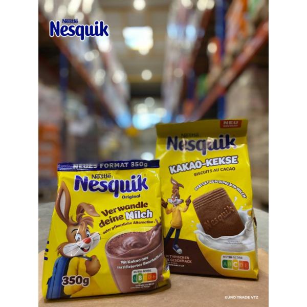 Nesquik Original 350 g, Nesquik Kakao-Kekse 300 g, Nesquik Milk 500 g, Nesquik Vanille (Ваніль) 350 g, Nesquik Erdbeer (Полуниця) 350 g, Nesquik Bananen (Банан) 350 g, Nesquik Original 280 g, Nesquik Milch 300 g